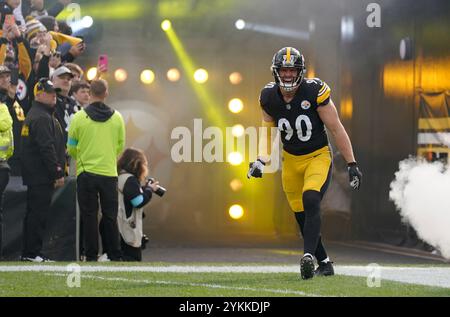 Pittsburgh, Pennsylvania, Stati Uniti. 17 novembre 2024. 17 novembre 2024: T.J. Watt n. 90 durante la partita tra Pittsburgh Steelers e Baltimore Ravens all'Acrisure Stadium di Pittsburgh, Pennsylvania. Brook Ward/Apparent Media Group (Credit Image: © AMG/AMG via ZUMA Press Wire) SOLO PER USO EDITORIALE! Non per USO commerciale! Foto Stock