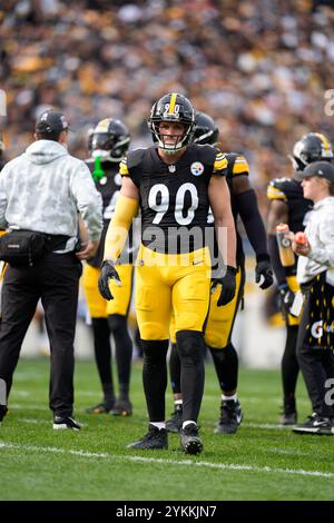 Pittsburgh, Pennsylvania, Stati Uniti. 17 novembre 2024. 17 novembre 2024: T.J. Watt n. 90 durante la partita tra Pittsburgh Steelers e Baltimore Ravens all'Acrisure Stadium di Pittsburgh, Pennsylvania. Brook Ward/Apparent Media Group (Credit Image: © AMG/AMG via ZUMA Press Wire) SOLO PER USO EDITORIALE! Non per USO commerciale! Foto Stock