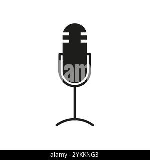Icona microfono. Vettore dispositivo audio. Strumento di registrazione nero. Semplice simbolo di trasmissione. Illustrazione Vettoriale
