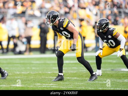 Pittsburgh, Pennsylvania, Stati Uniti. 17 novembre 2024. 17 novembre 2024: T.J. Watt n. 90 durante la partita tra Pittsburgh Steelers e Baltimore Ravens all'Acrisure Stadium di Pittsburgh, Pennsylvania. Brook Ward/Apparent Media Group (Credit Image: © AMG/AMG via ZUMA Press Wire) SOLO PER USO EDITORIALE! Non per USO commerciale! Foto Stock