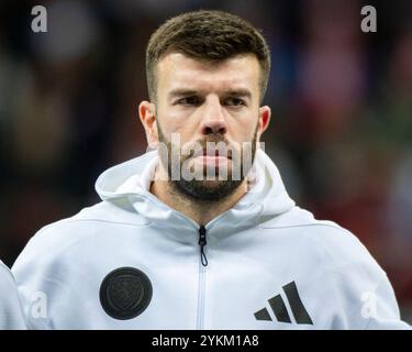 Varsavia, Polonia. 19 novembre 2024. Grant Hanley della Scozia durante la partita di UEFA Nations League, League A, gruppo A1 tra Polonia e Scozia al PGE National Stadium di Varsavia, Polonia, il 18 novembre 2024 (foto di Andrew Surma/ credito: SIPA USA/Alamy Live News Foto Stock