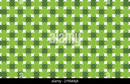 Ripetizione geometrica complessa verde e bianca con quadrati e cerchi sovrapposti. Sfondo astratto di forme alternate Illustrazione Vettoriale