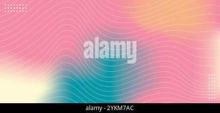 Multicolore chiaro blu, rosa e arancione con linee curve. Sfondo astratto dell'illustrazione con linee curve e sfumature. Illustrazione Vettoriale