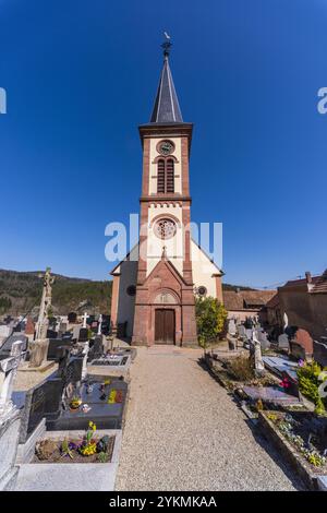 FRANCIA, ALSAZIA, HAUT-RHIN (68), PARCO NATURALE REGIONALE BALLONS DES VOSGES, THANNENKIRCH, CHIESA DI SANTA CATERINA Foto Stock