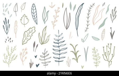 Doodle Leaves and Branches Vector Set Illustrazione Vettoriale
