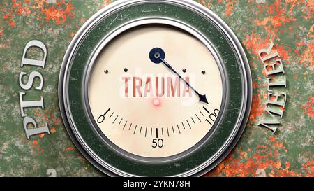 Trauma e PTSD che sta toccando una scala completa, mostrando un livello molto alto di trauma Foto Stock