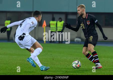 Dejan Petrovic (Slowenien)/Konard Laimer (AUT) während des UEFA Nations League zwischen Österreich gegen Slowenien, AM Sonntag 17. Novembre 2024 presso lo Stadion Ernst Happel di Vienna // Dejan Petrovic (Slowenien)/Konard Laimer (AUT) durante la partita di UEFA Nations League tra Austria e Slovenia di domenica 17 novembre 2024 allo Stadio Ernst Happel di Vienna. - 20241117 PD13631 credito: APA-PictureDesk/Alamy Live News Foto Stock