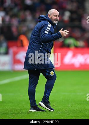 L'allenatore scozzese Steve Clarke dopo la partita del gruppo A1 della UEFA Nations League allo stadio PGE Narodowy di Varsavia. Data foto: Lunedì 18 novembre 2024. Foto Stock