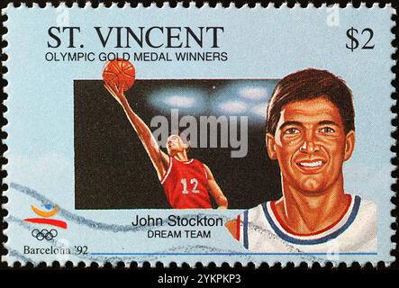 John Stockton, membro della squadra dei sogni, sul francobollo Foto Stock