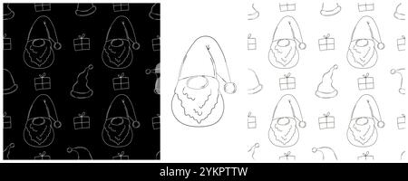 Vacanze di Natale. Impostare i motivi monocromatici in stile disegno a mano. Cappelli di Capodanno, gnomi. Può essere utilizzato per tessuti e così via Illustrazione Vettoriale