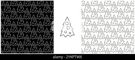 Vacanze di Natale. Impostare i motivi monocromatici in stile disegno a mano. Alberi di Natale. Può essere utilizzato per tessuti, imballaggi, imballaggi e così via Illustrazione Vettoriale