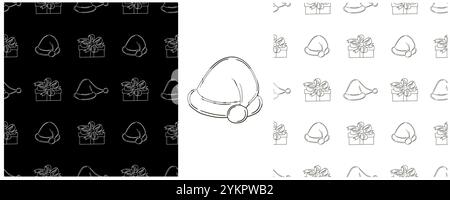 Natale. Cappelli, regali per l'anno nuovo. Impostare i motivi monocromatici in stile disegno a mano. Può essere utilizzato per tessuti e così via Illustrazione Vettoriale