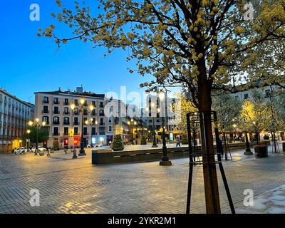 Piazza Isabella II, vista notturna. Madrid, Spagna. Foto Stock