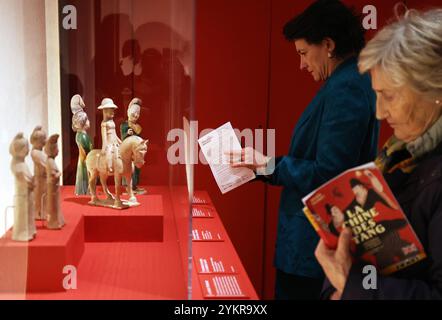 (241119) -- PARIGI, 19 novembre 2024 (Xinhua) -- le persone visitano una mostra intitolata "Tang China -- A Cosmopolitan Dynasty (VII-X secolo)" presso il Museo Nazionale di Arti Asiatiche Guimet a Parigi, Francia, 18 novembre 2024. La mostra è stata inaugurata lunedì al Guimet National Museum of Asian Arts La mostra, diretta dall'ente nazionale cinese per i beni culturali e dal Ministero della Cultura francese, espone oltre 200 pezzi o set di squisiti manufatti provenienti da 32 istituzioni culturali e museali in 10 regioni e città di livello provinciale in Cina. (Xinhua/Gao Jing) Foto Stock