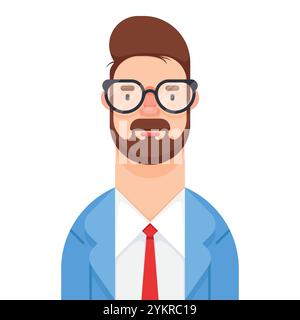 Avatar dipendente uomo. Ritratto dell'uomo d'affari in elegante abito, cravatta e occhiali. illustrazione vettoriale Illustrazione Vettoriale
