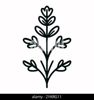 Icona vintage floreale in stile doodle disegnato a mano su sfondo bianco. Semplice icona vettoriale, logo, stampa Illustrazione Vettoriale