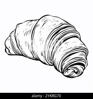 Icona contorno croissant. Incisione vintage Vector nera disegnata a mano isolata su sfondo bianco Illustrazione Vettoriale