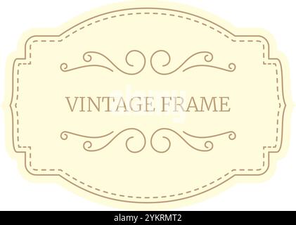 Cornice vintage con eleganti vortici e linee tratteggiate su sfondo beige, per un tocco classico e decorativo per vari progetti di design Illustrazione Vettoriale