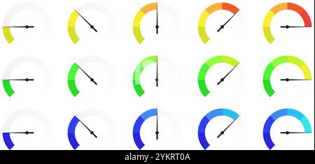 serie di icone degli indicatori. tachimetro, tachimetro, percentuale, indicatori a quadrante. Illustrazione vettoriale Illustrazione Vettoriale