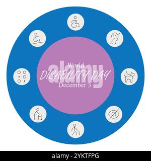 3 dicembre giornata Mondiale dei disabili. Giornata internazionale delle persone con disabilità. Illustrazione vettoriale. Illustrazione Vettoriale