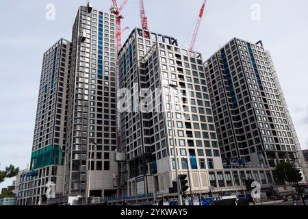 Nuovi grattacieli residenziali in costruzione con gru a Elephant and Castle a Southwark South London SE11 Inghilterra Regno Unito KATHY DEWITT Foto Stock