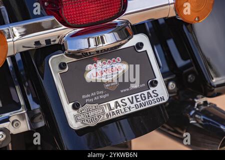 Una foto della filiale Harley-Davidson di Las Vegas su una targa di una motocicletta Foto Stock