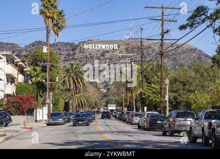 Un'immagine dell'insegna di Hollywood vista da North Beachwood Drive Foto Stock