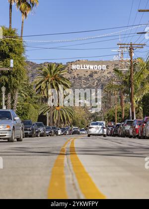 Un'immagine dell'insegna di Hollywood vista da North Beachwood Drive Foto Stock