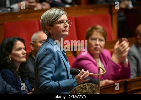 Parigi, Francia. 19 novembre 2024. Il deputato francese del gruppo "ecologista e sociale" Sandrine Rousseau, durante una sessione di interrogazioni rivolte al governo all'Assemblea nazionale di Parigi del 19 novembre 2024. Foto di Firas Abdullah/ABACAPRESS. COM credito: Abaca Press/Alamy Live News Foto Stock