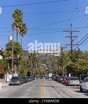 Un'immagine dell'insegna di Hollywood vista da North Beachwood Drive Foto Stock