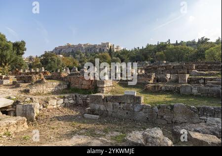 Una foto della Casa di Simone, parte dell'antica Agorà, e dell'Acropoli di Atene nell'angolo in alto a sinistra Foto Stock