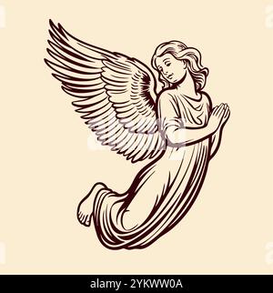 disegno vettoriale angel heavenly god disegnato a stencil su sfondo bianco Illustrazione Vettoriale