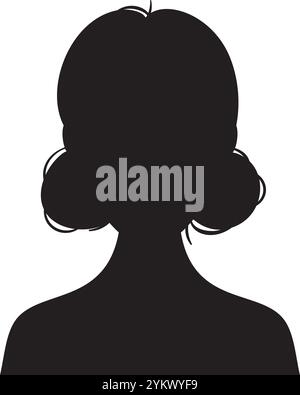 Silhouette nera di una donna con capelli ricci in un panino, che crea una rappresentazione semplice ed elegante dell'identità femminile Illustrazione Vettoriale