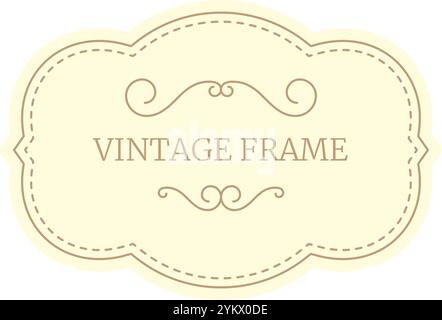 La montatura vintage è caratterizzata da eleganti vortici e da un bordo tratteggiato che creano un design classico e decorativo su uno sfondo color crema, perfetto per aggiungere un Illustrazione Vettoriale