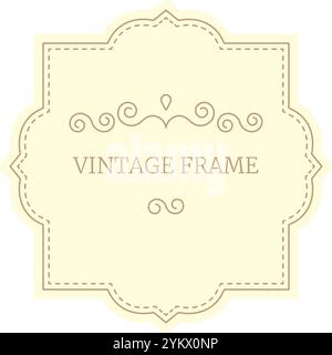 Elegante cornice vintage con linee vorticose e bordi punteggiati su sfondo giallo pastello, che aggiunge un fascino classico a qualsiasi design Illustrazione Vettoriale