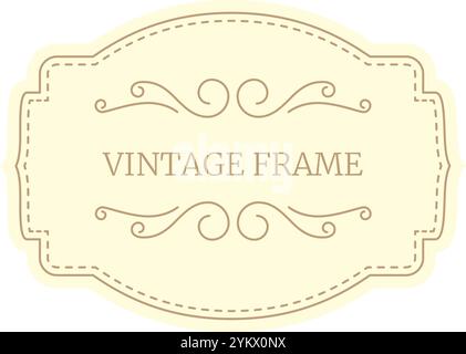 Cornice vintage con eleganti vortici e linee tratteggiate su sfondo beige, per un tocco classico e decorativo per vari progetti di design Illustrazione Vettoriale