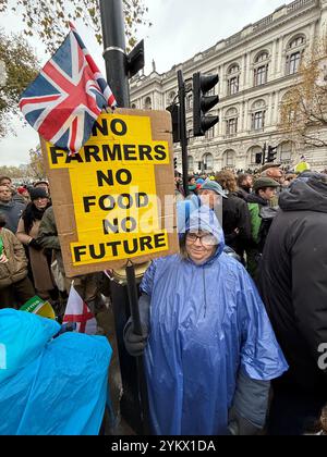 Londra, Regno Unito. 19 novembre 2024. Migliaia di agricoltori protestano a Whitehall contro i cambiamenti apportati dal governo britannico alla tassa sulle successioni agricole il 19 novembre 2024 a Londra, Regno Unito. I ministri del governo hanno dichiarato che non intendono invertire i cambiamenti, apportati nel recente bilancio, e che i fondi da loro raccolti saranno destinati alle scuole e alla sanità. CAP/GOL © GOL/Capital Pictures credito: Capital Pictures/Alamy Live News Foto Stock