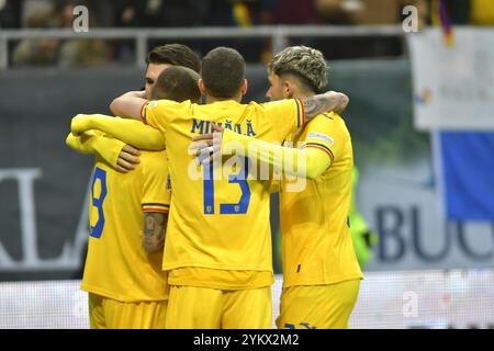 Razvan Marin , Mihaila Valentin e Andrei Ratiu durante la partita della UEFA Nations League Romania vs Cipro , 18.11.2024 , Bucarest , Romania Foto Stock