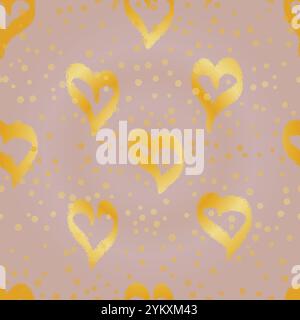 Cuori dorati su sfondo rosa motivo senza cuciture Illustrazione Vettoriale