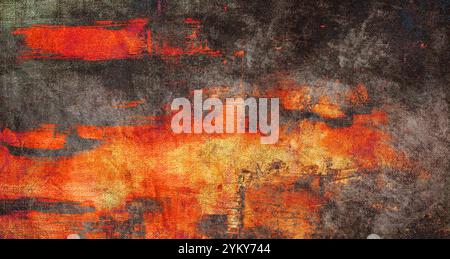 Consistenza organica di lichene arancione e nero su una parete di pietra, splendido sfondo di strato organico. Sfondo colorato arancione e nero texture Paint Foto Stock