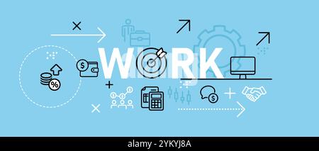 Concetto di icona di lavoro lavoro lavoro lavoro dipendente ufficio responsabilità delle attività azienda gestione dello sviluppo del progetto aziendale Collezione di set di design del luogo di lavoro Illustrazione Vettoriale