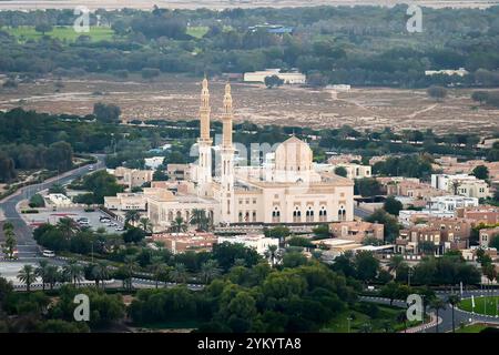 Splendida moschea bianca a Dubai, con vista dall'alto. Foto Stock