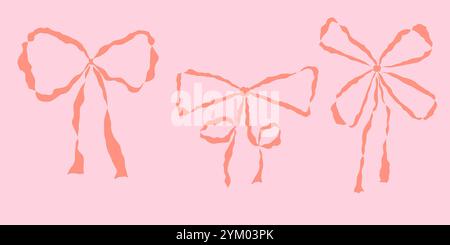 Set di fiocchi vintage femminili rosa acquerello. Fiocco per decorare i capelli. Nastri isolati. Accessori alla moda per bambina/ragazza. Una collezione di elementi per acconciature accattivanti Illustrazione Vettoriale
