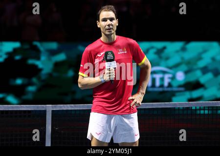 Malaga, Espagne. 20 novembre 2024. Rafael Nadal di Spagna durante la cerimonia di addio dopo il match di quarti di finale di Coppa Davis 2024 tra Paesi Bassi e Spagna al Palacio de Deportes Jose Maria Martin Carpena il 19 novembre 2024 a Malaga, Spagna - foto Jean Catuffe/DPPI Credit: DPPI Media/Alamy Live News Foto Stock