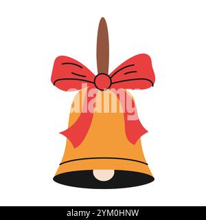 Campana della scuola disegnata a mano con arco. Illustrazione vettoriale. Illustrazione Vettoriale