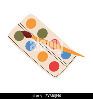 Tavolozza di pittura disegnata a mano con il pennello. Strumenti per il disegno Illustrazione Vettoriale