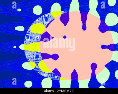 Sfondo dalle forme colorate astratte nei colori blu, verde e arancione. Forma geometrica fluida. Sfondo creativo. Una spruzzata di inchiostro multicolore. Foto Stock