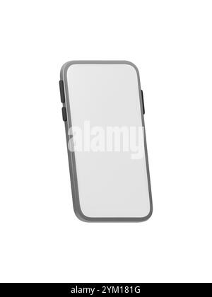 Illustrazione vettoriale 3D di uno smartphone moderno dal design minimalista, con schermo bianco pulito e cornice argentata. Ideale per la tecnologia e la progettazione di app Illustrazione Vettoriale