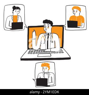 Conferenza dei medici professionisti sul trattamento delle malattie. Supporto medico online. Medico online. Servizi sanitari.virus emergenza focolaio c Illustrazione Vettoriale