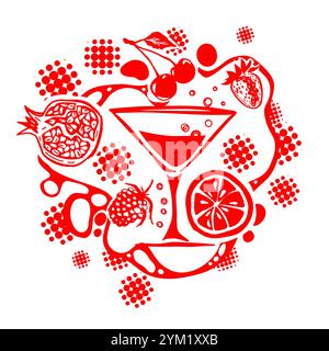 Succo rosso, vino di frutta. disegno a mano. Non IA. Illustrazione vettoriale. Illustrazione Vettoriale